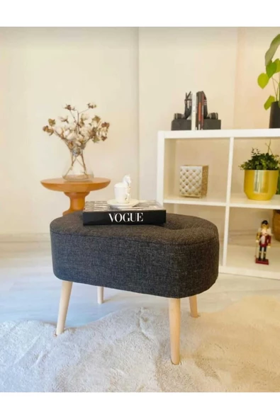 BEYLERBEYİ Gürgen Ahşap Ayak Welsoft Kumaş Oval Pufidik Puf Bench Tabure Sandalye Berjer Koltuk ürün görseli 1