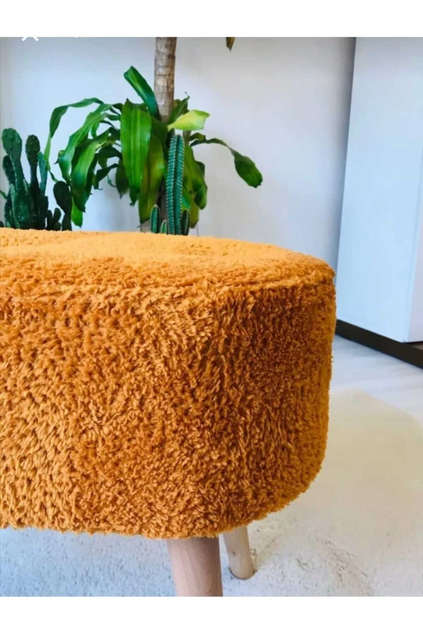 BEYLERBEYİ Gürgen Ahşap Ayak welsoft Kumaş Oval Pufidik Puf Bench Tabure Sandalye berjer koltuk ürün görseli 1