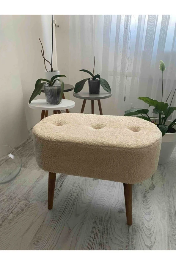 BEYLERBEYİ Gürgen Ahşap Ayak welsoft Kumaş Oval Pufidik Puf Bench Tabure Sandalye berjer koltuk ürün görseli 1