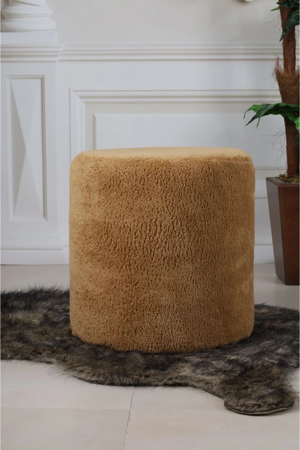 PufyHome Dublin Açık Kahve Peluş Çok Amaçlı Puf Koltuk ürün görseli 1