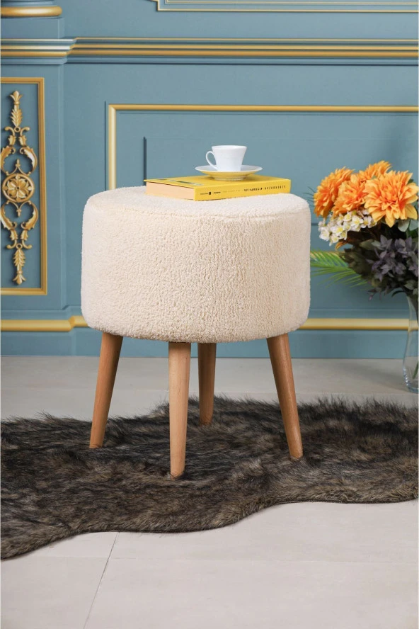PufyHome ETNA PELUŞ KREM ÇOK AMAÇLI DOĞAL GÜRGEN AYAKLI PUF KOLTUK ürün görseli 1