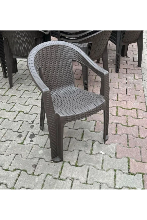 hesapli Rattan Efektli Acı Kahve Plastik Bahçe Sandalyesi 4 Adet ürün görseli 1