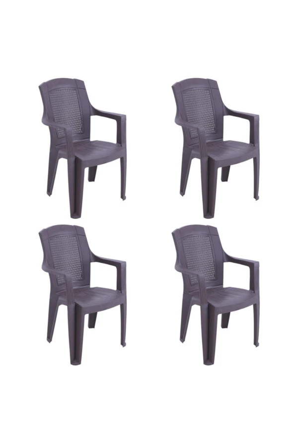 RomanoSet Plastik Elegance Rattan Efektli Kollu Plastik Sandalye 4 Lü Set ürün görseli 1