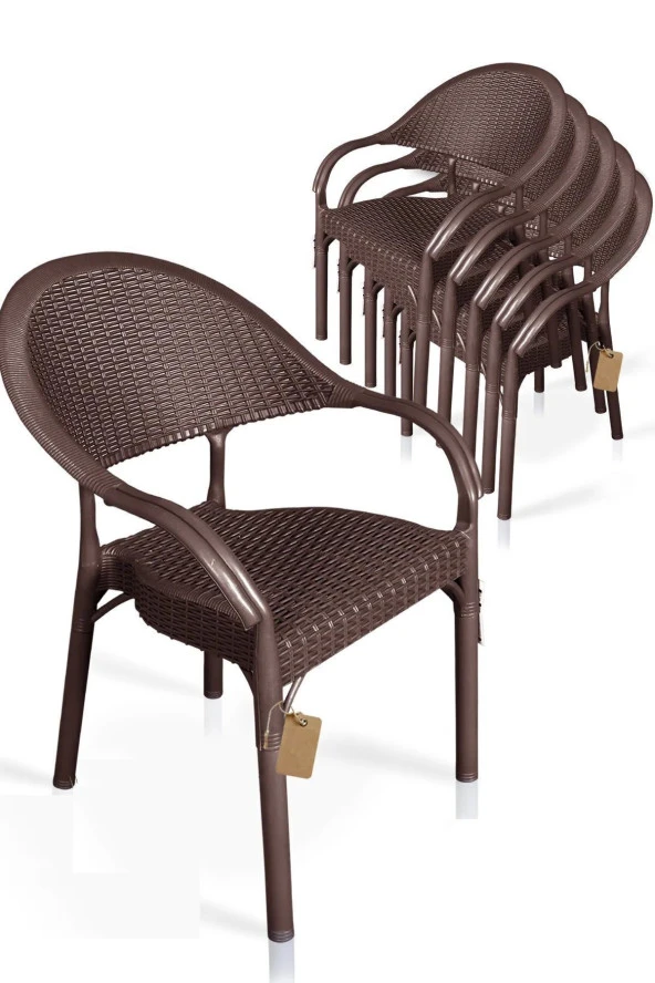 6 Adet Bambu Rattan Kollu Sandalye Koltuk 6'lı Set ürün görseli 1