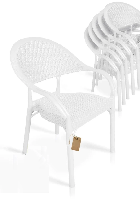 6 Adet Bambu Rattan Kollu Sandalye Koltuk 6'lı Set ürün görseli 1