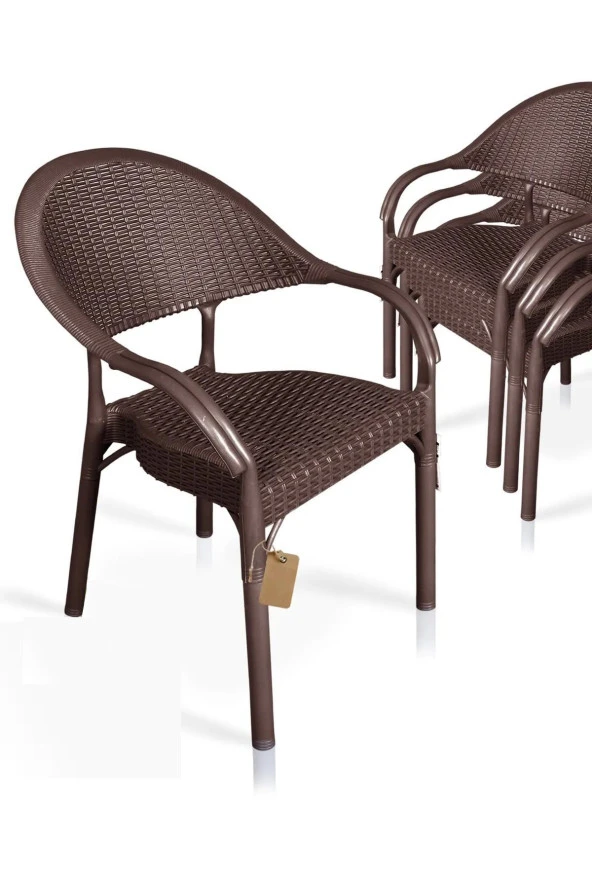 4 Adet Bambu Rattan Kollu Sandalye Koltuk 4'lü Set ürün görseli 1