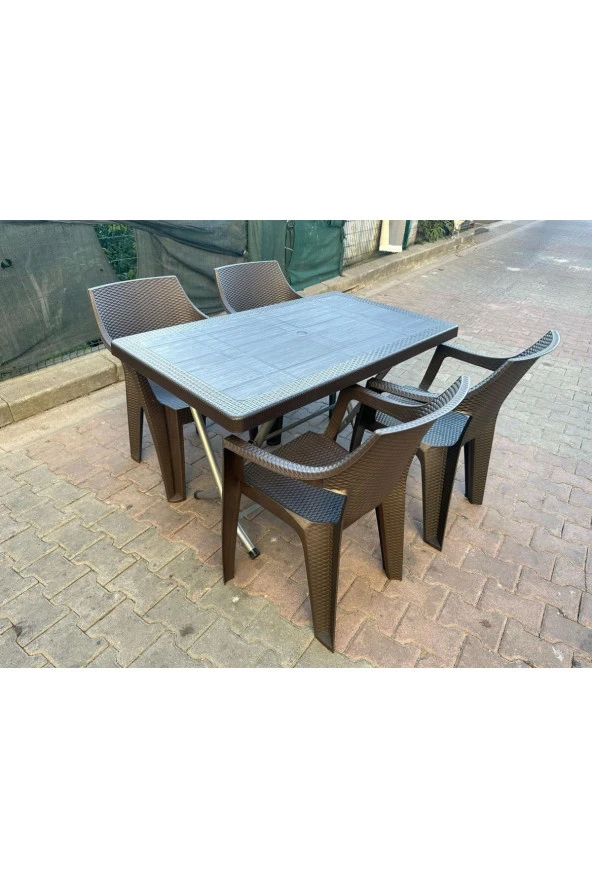 RomanoSet Plastik Romanoset Rattan Efektli 70x120 Cm Katlanır Balkon Ve Bahçe Masa Takımı 4 Sandalyeli ürün görseli 1