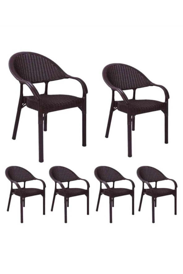 Capissi 6lı Bambu Rattan Koltuk Takımı Kollu Sandalye ürün görseli 1
