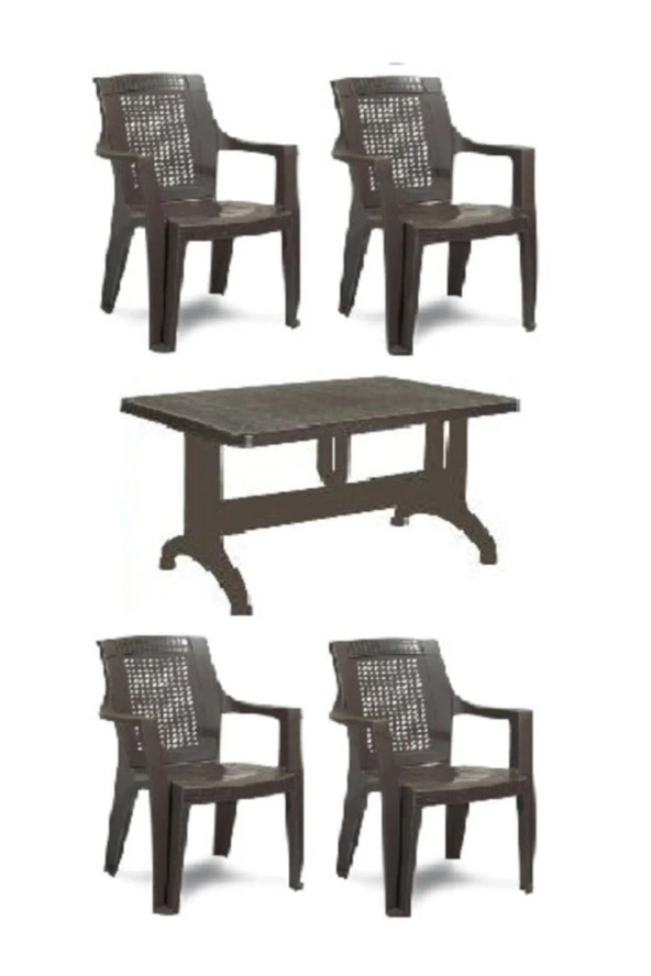 Gardelia 4 Adet Elegance Rattan Efektli Plastik Sandalye + 70x120 Plastik Masa Balkon Bahçe Sandalyesi ürün görseli 1