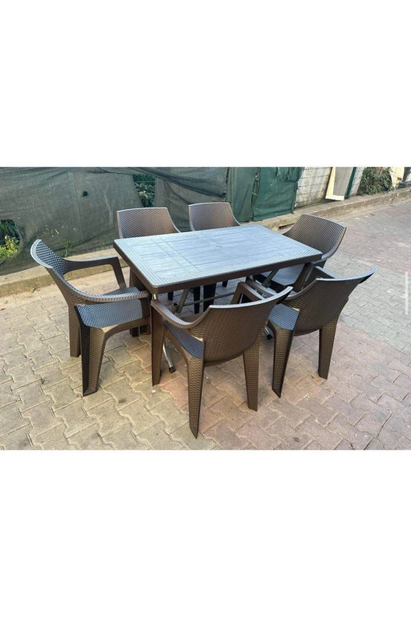 NetBazaars Plastik Katlanır Masa 70 X 120 Kollu Plastik Sandalye 6 Adet Bahçe Mutfak Balkon ürün görseli 1