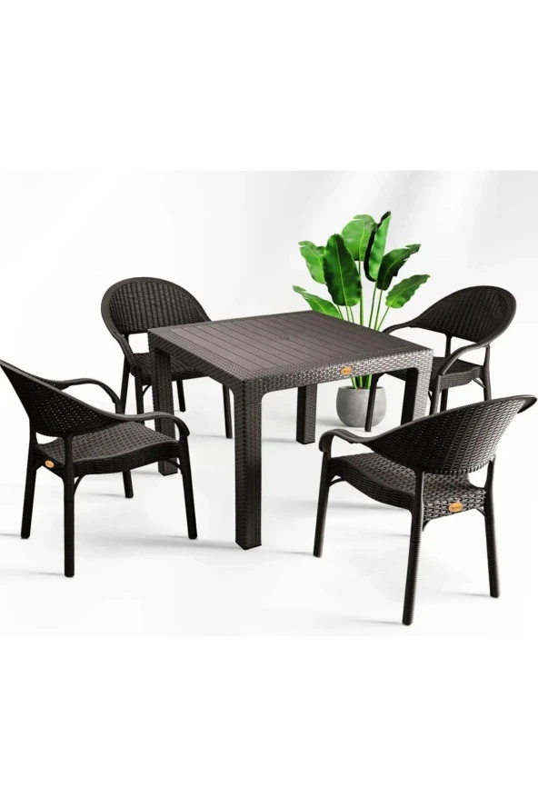 NetBazaars Plastik Sabit Masa 90x90 Cm 4 Adet Kollu Plastik Sandalye Mobilya ürün görseli 1