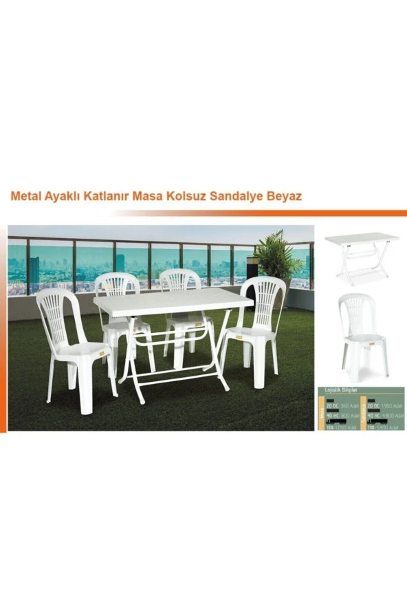 Özel Yapım Süpeer ! Katlanır Plastik Masa Sandalye Takımı - Masa + 4 Sandalye - Açık Gri Renk ürün görseli 1