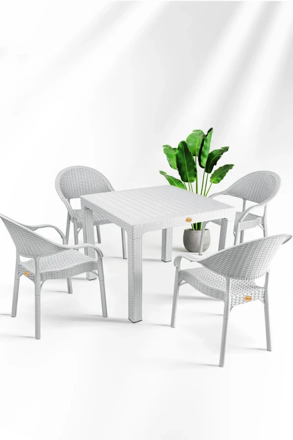 Bambu 90x90 Cm Camsız Rattan Bahçe Balkon Masa Takımı ürün görseli 1