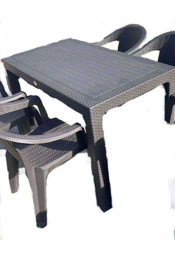 ELİT'S Acı Kahve 70x120 Masa 4 Adet Rattan Plastik Koltuk Bahçe Balkon Mutfak Sandalye Takımı ürün görseli 1
