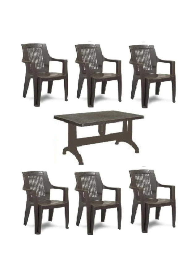 Gardelia 6 Adet Elegance Rattan Efektli Plastik Sandalye + 70x120 Plastik Masa Balkon Bahçe Sandalyesi ürün görseli 1
