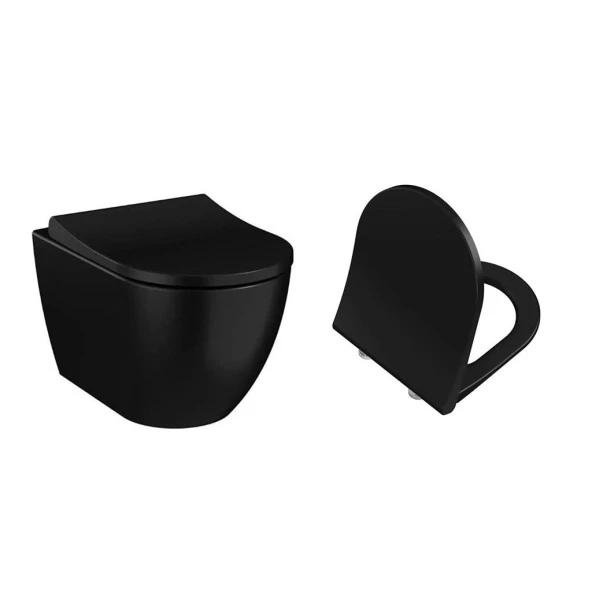 VitrA S60 Kanalsız Mat Siyah Asma Klozet + VitrA Slim Yavaş Kapanır Kapak ürün görseli 1