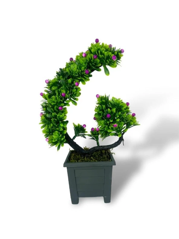 Nettenevime Yapay Çiçek Bonsai Ağacı Mor Eğik Model Dekoratif Yapay Ağaç Bonzai 30*22 CM Siyah Kare Saksıda ürün görseli 1