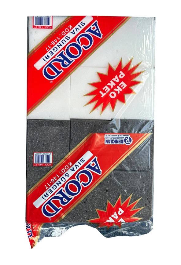 Acord 146-17 Sıva Sıvacı Temizlik İş Süngeri - 16x15x5 Cm. - Siyah-Beyaz - 24 Adetlik Paket ürün görseli 1