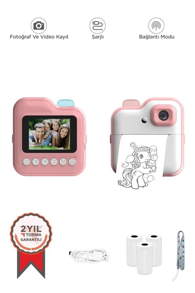 Dijital Fotoğraf Makinesi Çocuk Termal Resim Kağıt Baskılı Yazıcı Kamera Video Makinesi CMR15 Pembe ürün görseli 1