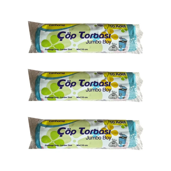 Canhome Jumbo Boy - Mavi -  210 Gr. - 80x110 Cm. - 80 Litre Çöp Torbası Poşeti - 10 Adetlik 3 Rulo ürün görseli 1