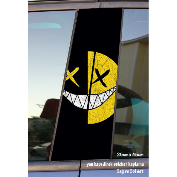 gülen yüz smiley  - yan kapı direk kaplama folyosu - 2 adet sol sağ sticker set ürün görseli 1