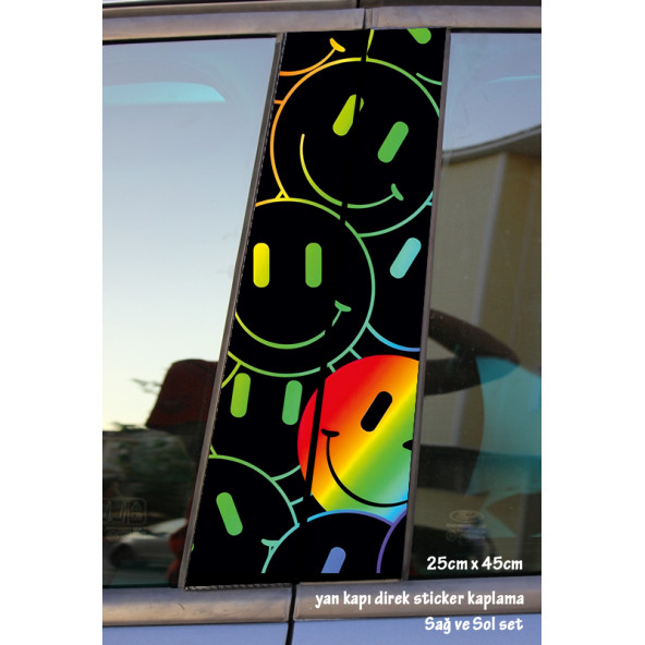 gülen yüz suratlı yan kapı direk kaplama folyosu - 2 adet sol sağ sticker set  ölçü : 25cm x 45cm ürün görseli 1