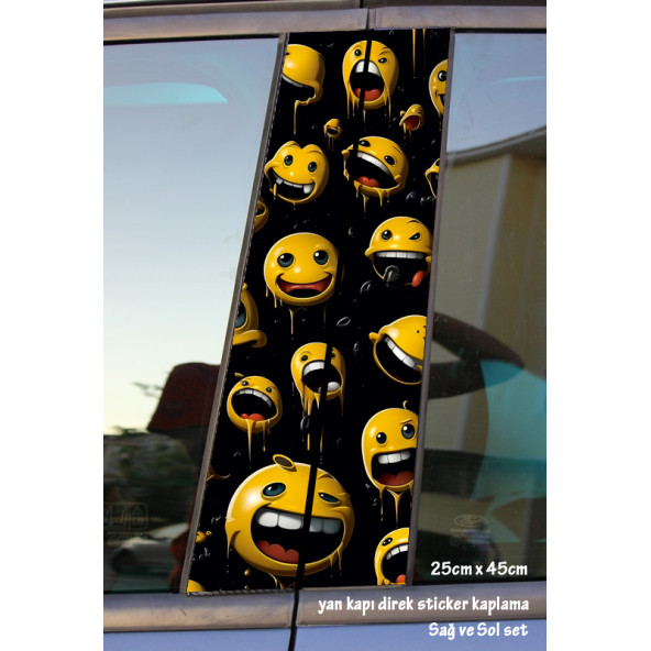 gülen surat  - yan kapı direk kaplama folyosu - 2 adet sol sağ sticker set ürün görseli 1