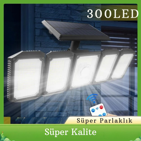 TechTic 300LED Solar Güneş Enerjili Bahçe Duvar Lambası Kumandalı Sensörlü 3 Modlu Geniş Açılı Lamba ürün görseli 1