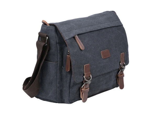 Bagacar Orjinal Kanvas Kumaş Laptop Bölmeli Unisex Çapraz Çanta Siyah ürün görseli 1