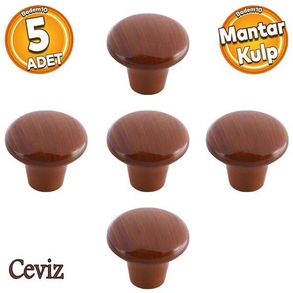 Mantar Düğme Sert Plastik Kulp Ceviz Mobilya Çekmece Mutfak Dolabı Dolap Kapak Kulpu Kulbu 5 ADET ürün görseli 1
