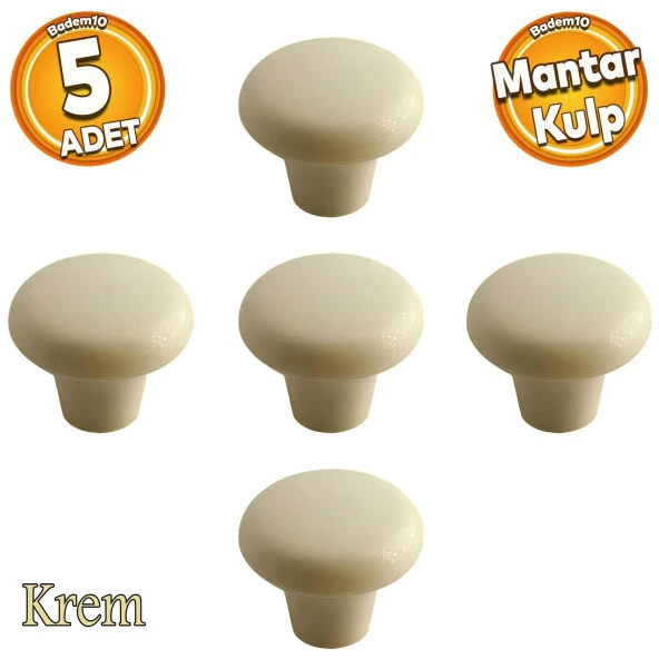 Mantar Düğme Sert Plastik Kulp Krem Mobilya Çekmece Mutfak  Dolabı Dolap Kapak Kulpu Kulbu 5 ADET ürün görseli 1