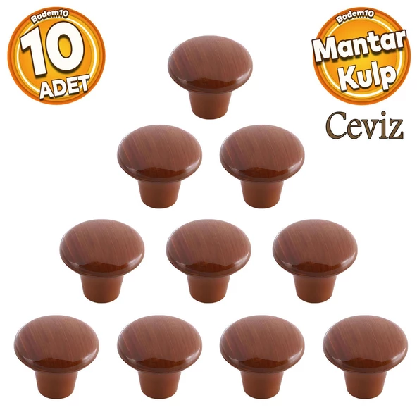 Mantar Düğme Sert Plastik Kulp Ceviz Mobilya Çekmece Mutfak Dolabı Dolap Kapak Kulpu Kulbu 10 ADET ürün görseli 1