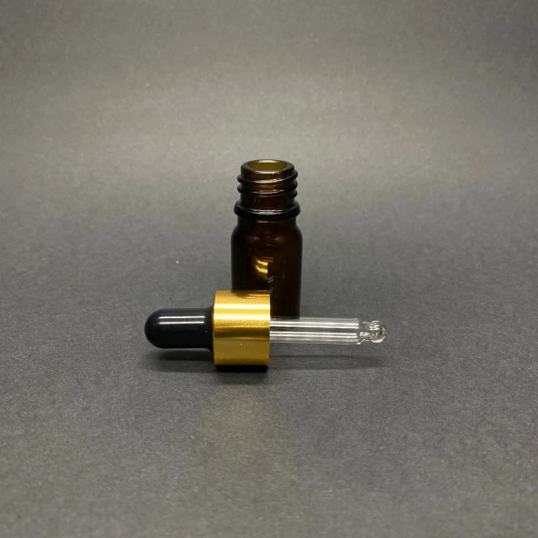 5 Ml Amber Cam Damlalıklı Şişe , Gold Metalik Kapak , 5 Cc Kahverengi Cam Damlalıklı Şişe x 6 Adet ürün görseli 1