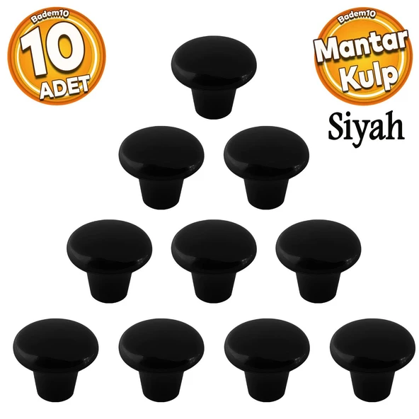 Mantar Düğme Sert Plastik Kulp Siyah Dolap Mobilya Mutfak Dolabı Çekmece Kapak Kulpu Kulbu 10 ADET ürün görseli 1