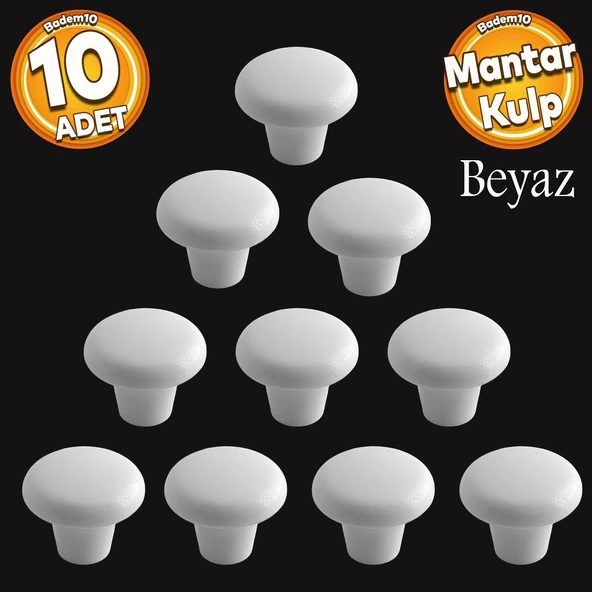 Mantar Düğme Sert Plastik Kulp Beyaz Dolap Mobilya Mutfak Dolabı Çekmece Kapak Kulpu Kulbu 10 ADET ürün görseli 1