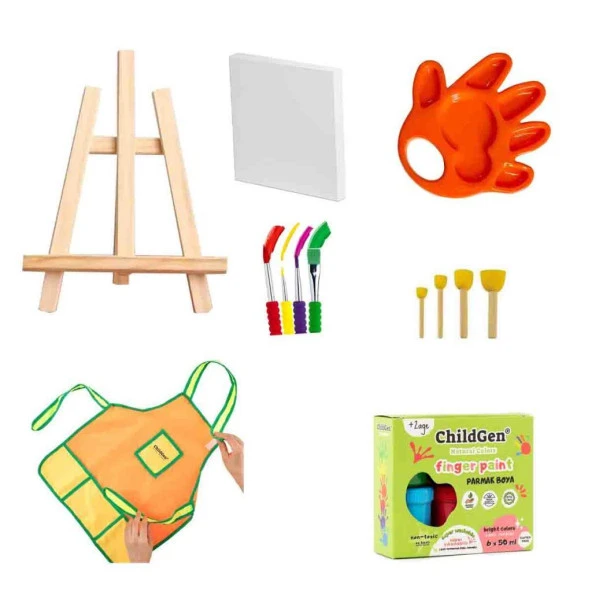 ChildGen Mini Sanatçı Boya Seti - Şövale Tuval Parmak Boya Sulu Boya Seti 2 ürün görseli 1