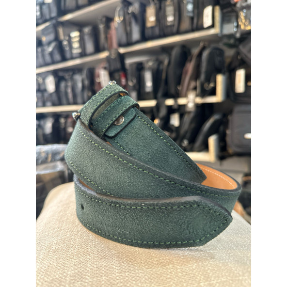 TRG POLO SÜET YEŞİL HAKİKİ DERİ ERKEK KEMERİ-4 cm ürün görseli 1