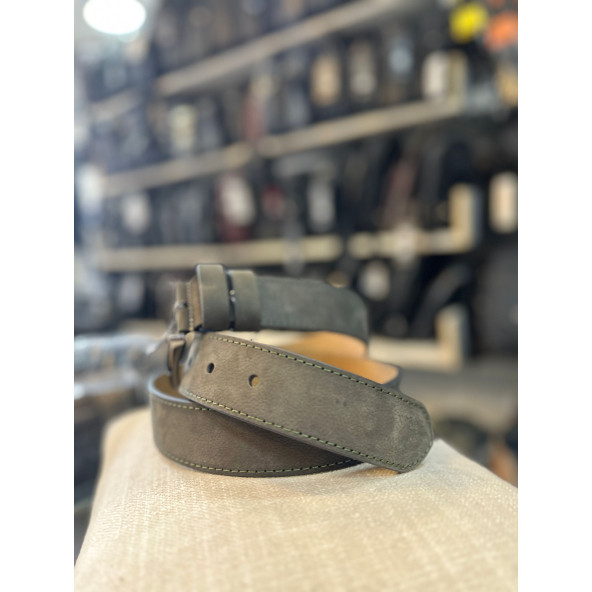 TR POLO GRİ TEK DİKİŞ HAKİKİ DERİ ERKEK KEMERİ- 4 CM ürün görseli 1