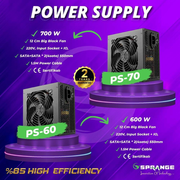SPRANGE PS-70 700W Power Supply 4 SATA 12CM Geniş Fan Güç Kaynağı ürün görseli 1