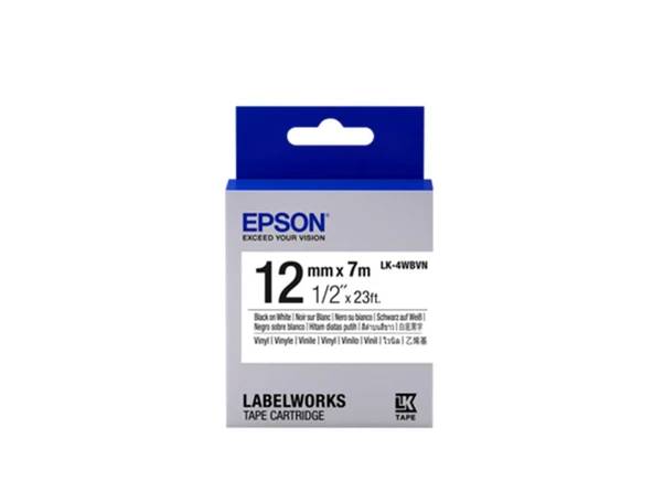 Epson LK-4WBVN  Vinil Beyaz Üzeri Siyah 12mm 7Metre Etiket ürün görseli 1