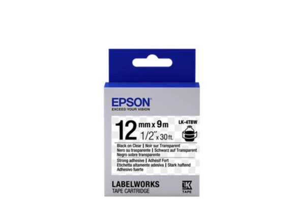 Epson LK-4TBW Strong ŞEFFAF ÜZERİ SİYAH 12MM 9MT ürün görseli 1