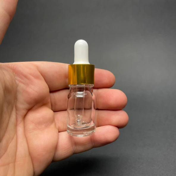 5Ml Şeffaf Cam Damlalıklı Şişe , Gold Metalik Kapak  ,  5 Cc Saydam Cam Damlalıklı Şişe x 6 Adet ürün görseli 1