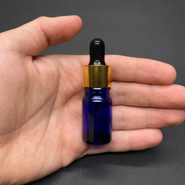 5Ml Mavi Cam Damlalıklı Şişe , Gold Metal Kapak , 5 Cc Mavi Cam Damlalıklı Şişe x 6 Adet ürün görseli 1