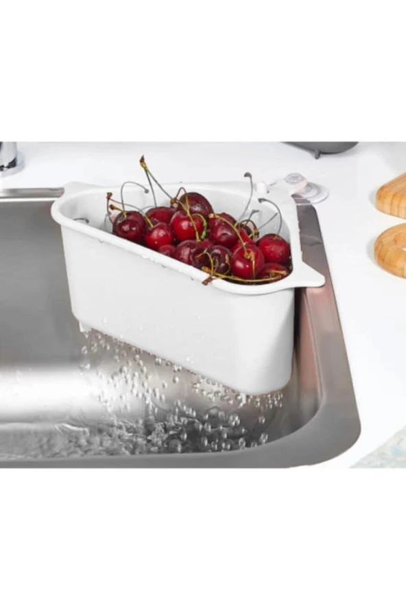 1 Adet Plastik Üçgen Vantuzlu Lavabo Evye Süzgeci Çöplüğü Beyaz ürün görseli 1