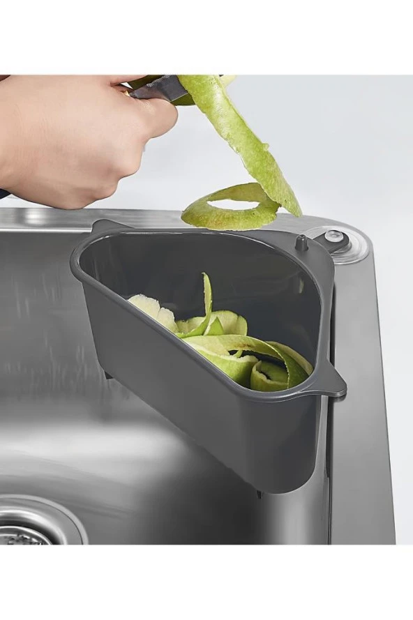 1 Adet Plastik Üçgen Vantuzlu Lavabo Evye Süzgeci Çöplüğü Gri ürün görseli 1