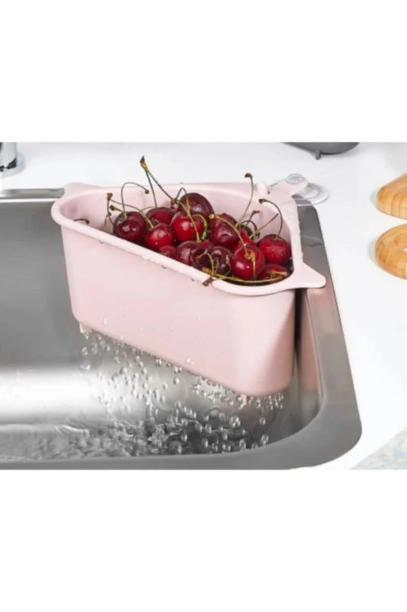 1 Adet Plastik Üçgen Vantuzlu Lavabo Evye Süzgeci Çöplüğü Pembe ürün görseli 1
