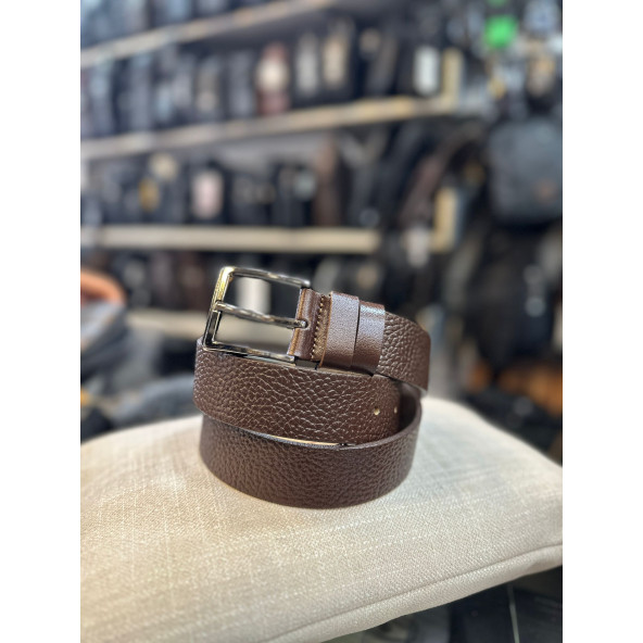 TRG POLO  Kahve Dokulu Hakiki Deri Erkek Kemeri-4 Cm ürün görseli 1