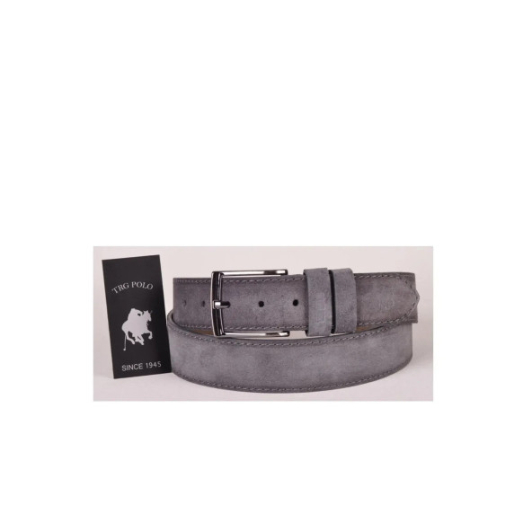 TRG POLO 4,5 Cm Gri Hakiki Nubuk Deri Kemer -0159 ürün görseli 1