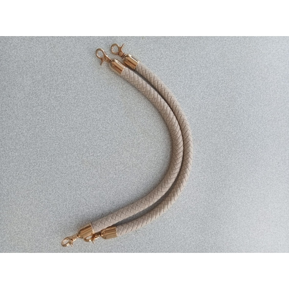 40 CM BEJ  Renkli Örgü Derili Çanta Sapı - Resim 3