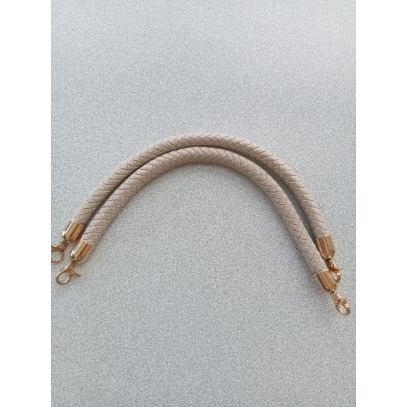 40 CM BEJ  Renkli Örgü Derili Çanta Sapı - Resim 4